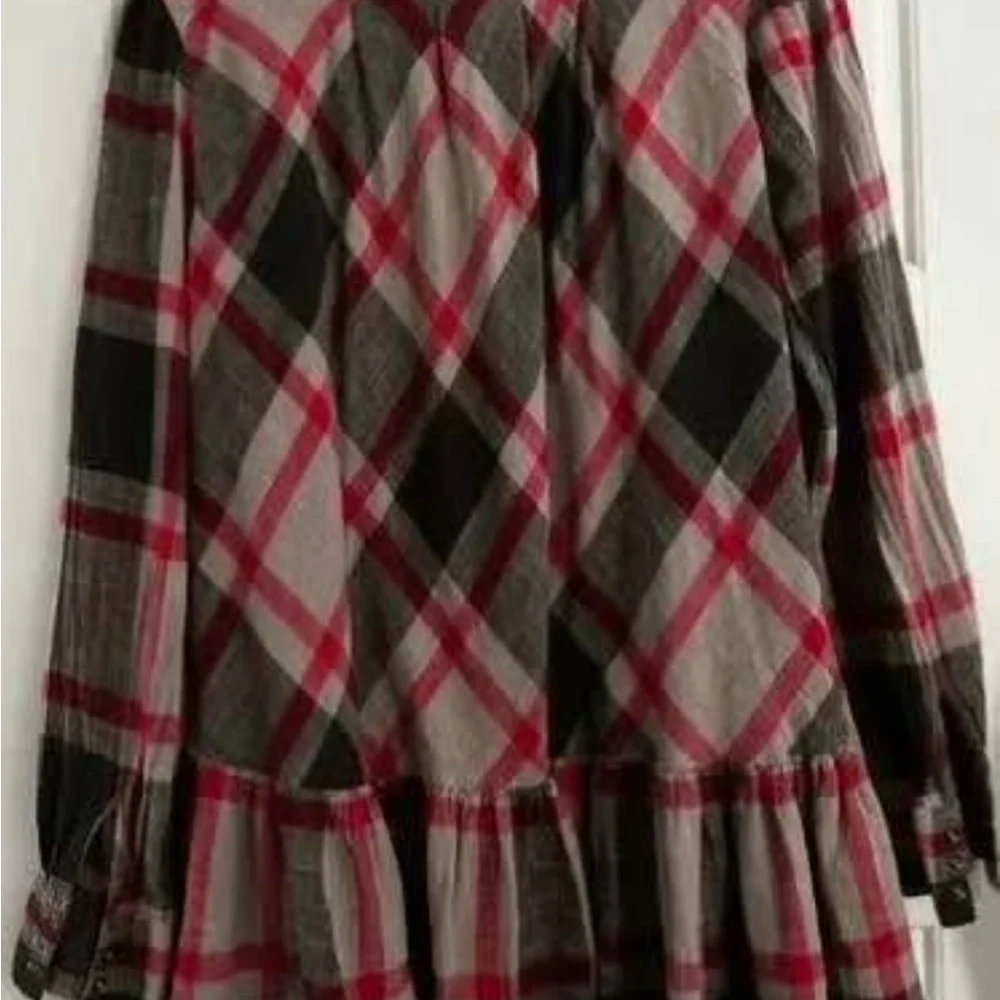 Anthropologie Free People “Preppy in Plaid” Ruffle  Hem Button Down Top B#1
